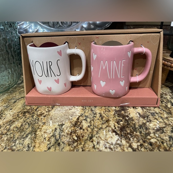 Rae Dunn YOURS and MINE coordinating hearts embossed mugs - Brand new! 🩷 - Picture 2 of 7